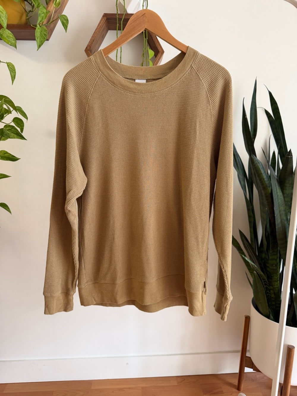 TNA Waffle Knit Crewneck Sweater in Camel
